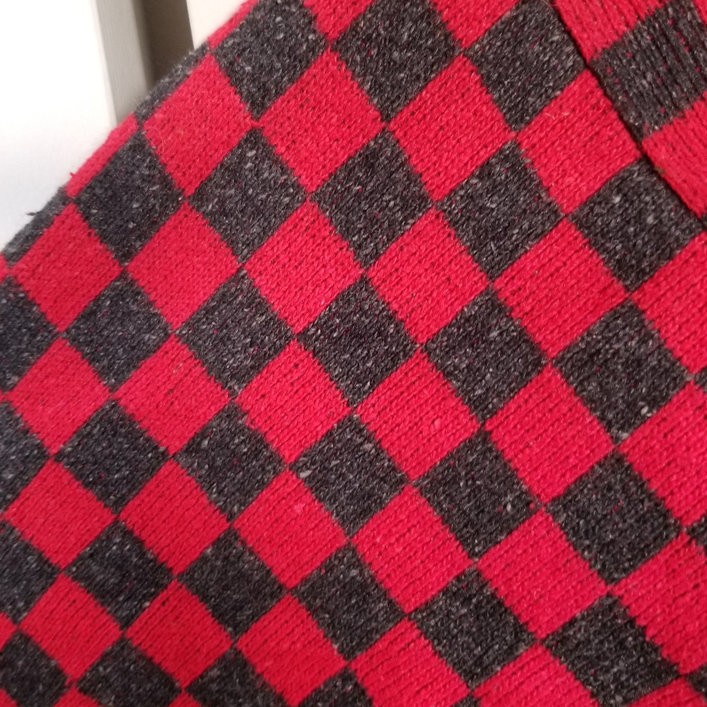Vintage Red and Gray Check Print Cropped Collared Sweater By Liz Claiborne - Med - Picture 6 of 9